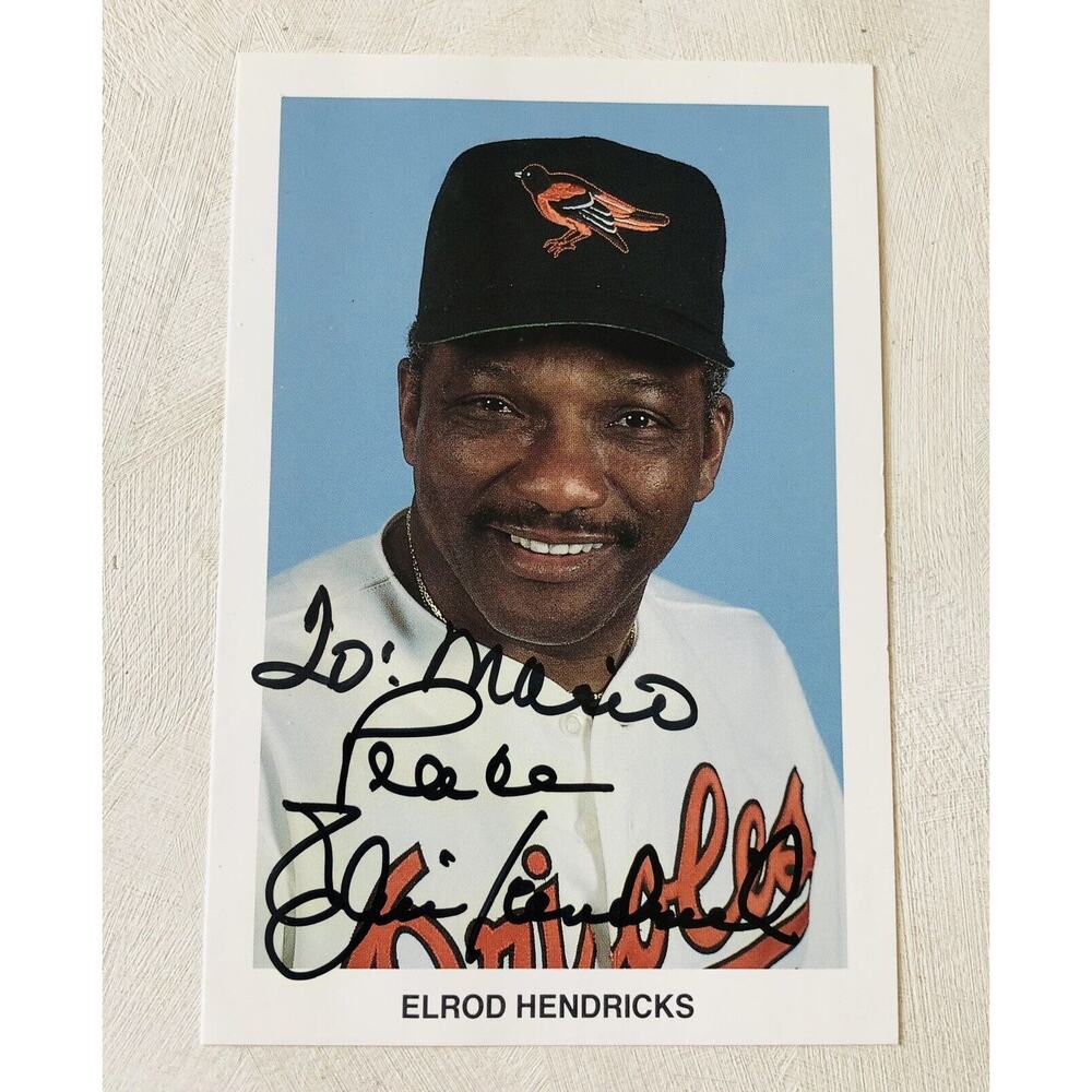 Vintage Elrod Hendricks Signed Baltimore Orioles Baseball Postcard MLB Autograph